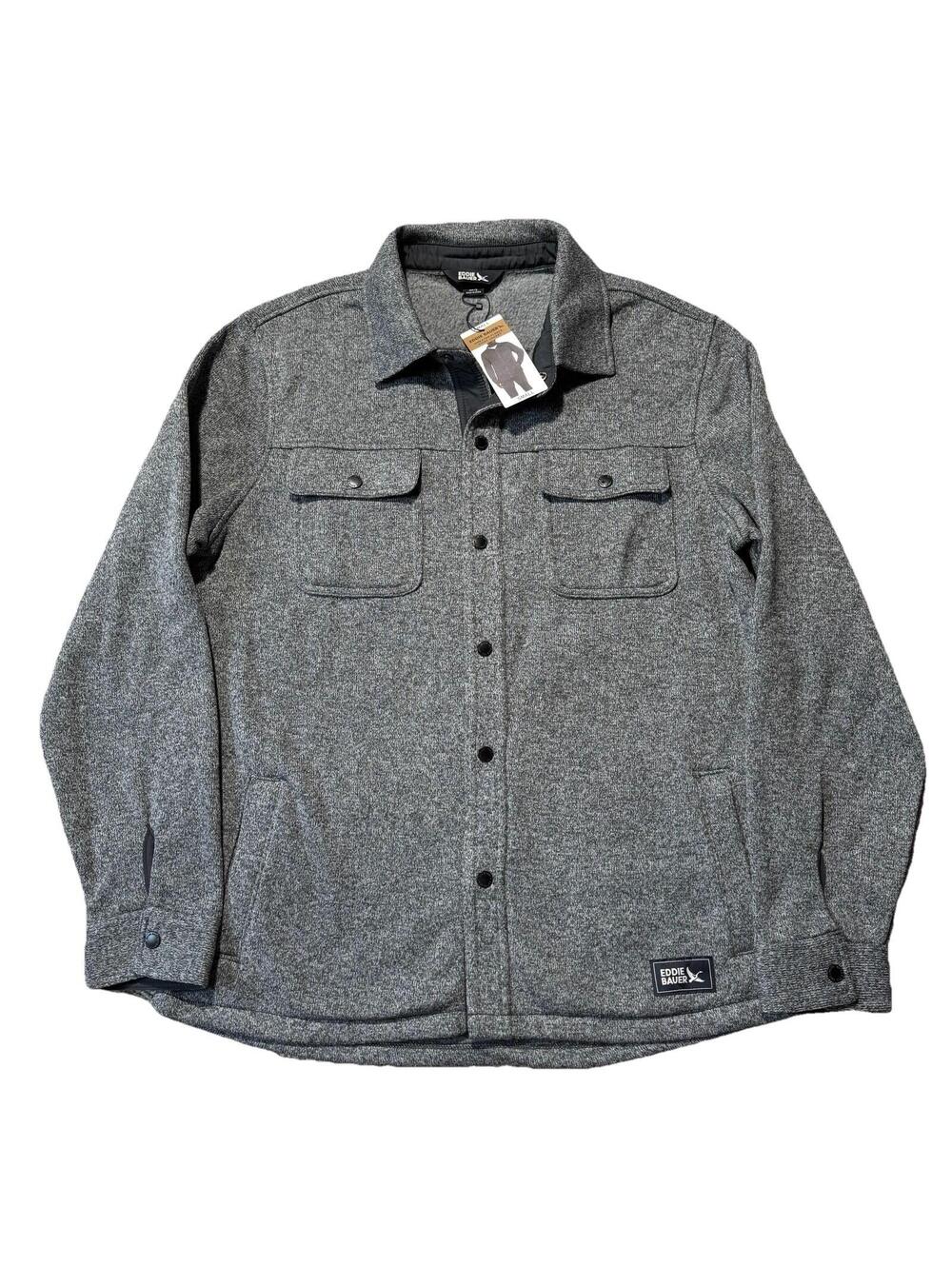 NWT Eddie Bauer Men's Sweater Fleece Shirt Jacket Shacket Gray Small